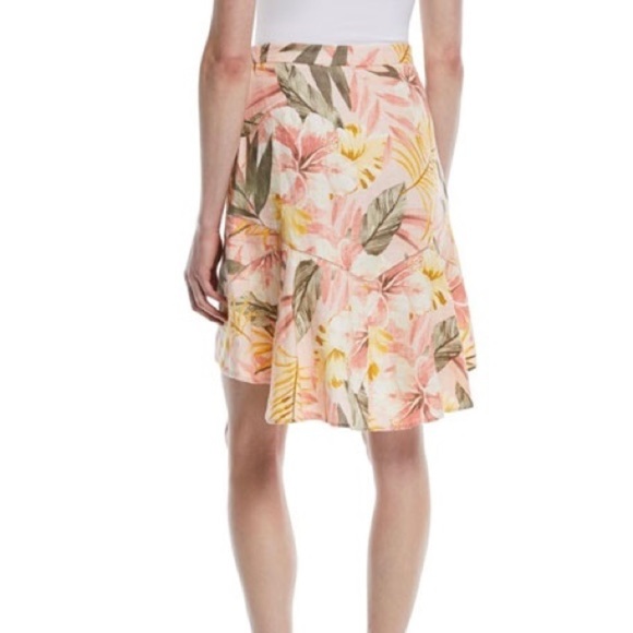 Joie Skirt Radhiya High-Low Ruffle Printed 100% Linen Tropical Print Pink 4 - Picture 2 of 10